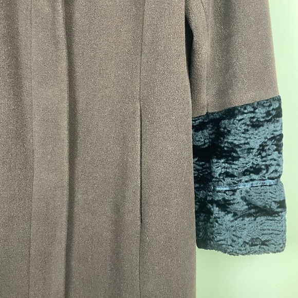 Todd Smith Brown 100% Wool Long Dress Coat with Black Trim Neck & Cuffs Sz 10 - Picture 8 of 14